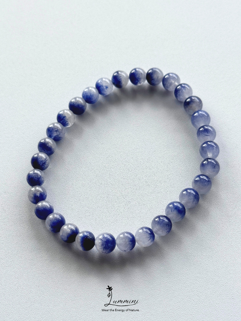 Rare Natural Blue Rutilated Quartz Bracelet – Blue Thread Inclusions – 6.2mm - One of a Kind， Gift Ready