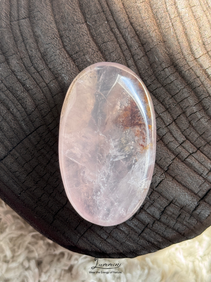 Natural Rose Quartz Palm Stone with Flower & Dendritic Inclusions
