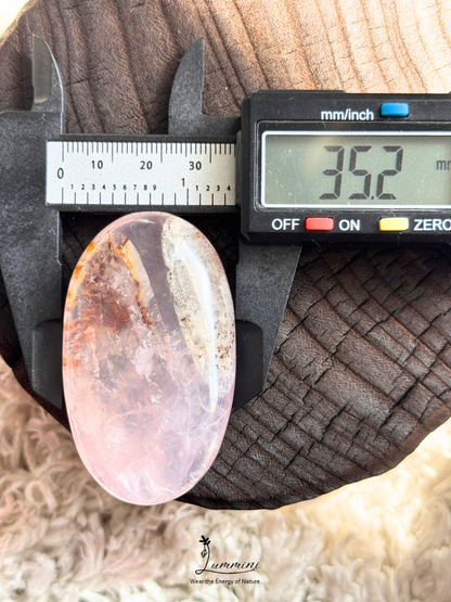 Natural Rose Quartz Palm Stone with Flower & Dendritic Inclusions