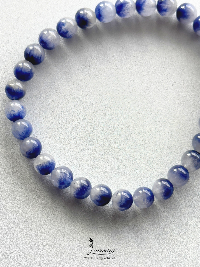 Rare Natural Blue Rutilated Quartz Bracelet – Blue Thread Inclusions – 6.2mm - One of a Kind， Gift Ready