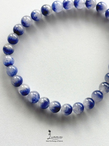 Rare Natural Blue Rutilated Quartz Bracelet – Blue Thread Inclusions – 6.2mm - One of a Kind， Gift Ready
