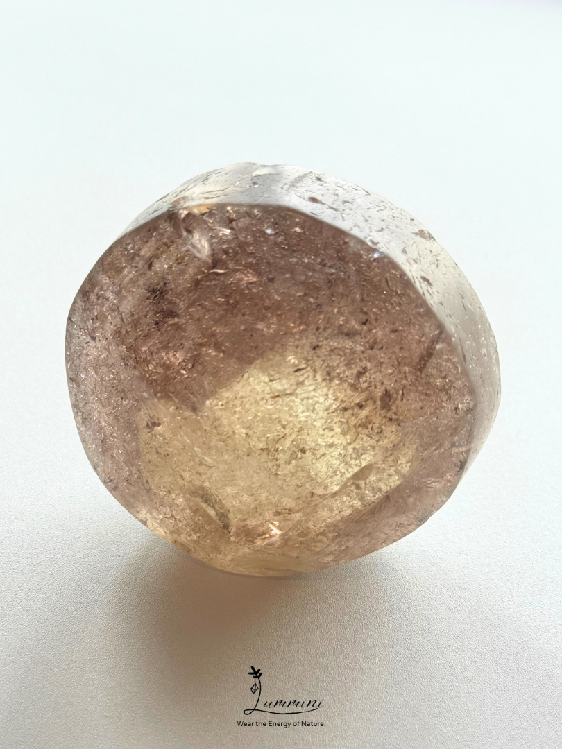 Natural Smoky Quartz Enhydro Palm Stone – Fluid Inclusion – 62mm