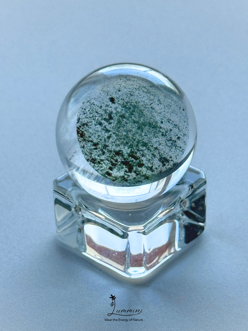 Natural Green Phantom Quartz Sphere, Green Mineral Growth, green cap – 28.5mm