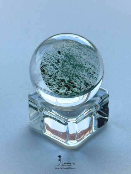 Natural Green Phantom Quartz Sphere, Green Mineral Growth, green cap – 28.5mm