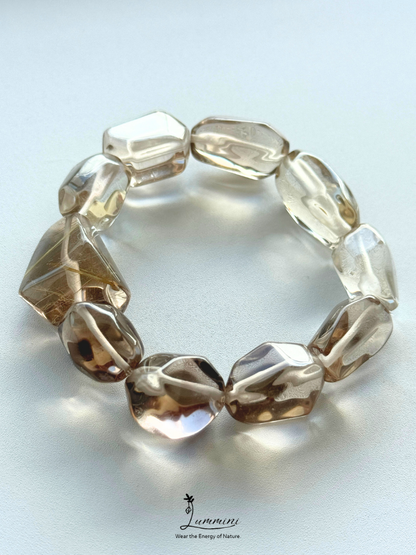 Artisan Natural AAA Grade Smoky Quartz Bracelet with Golden Rutile Accent Bead – Hand Cut Freeform, Approx. 12.5 mm