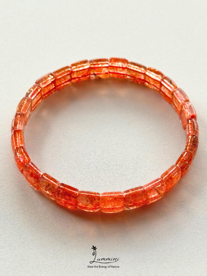 Natural Sunstone Tile Bracelet with Black Tourmaline Inclusions – 7.5 × 6.7 × 4 mm