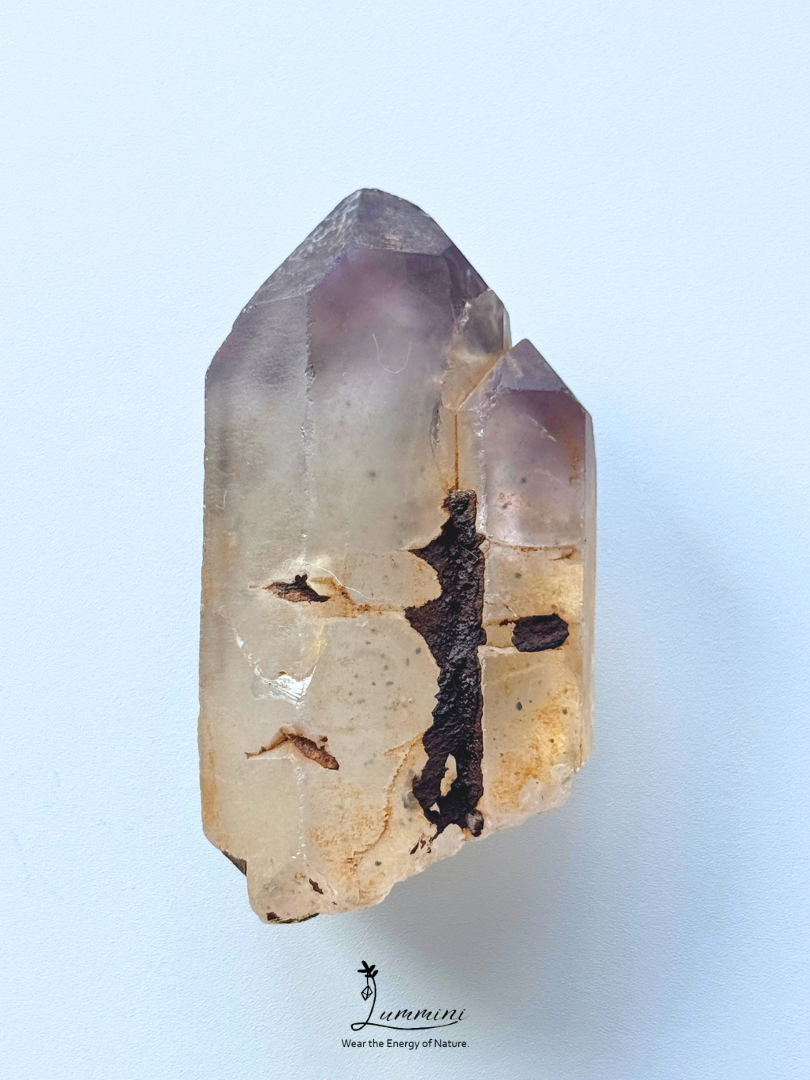Natural Intergrown Quartz Double Point with Smoky-Lilac Tips, Akashic line  – 95g, 72mm