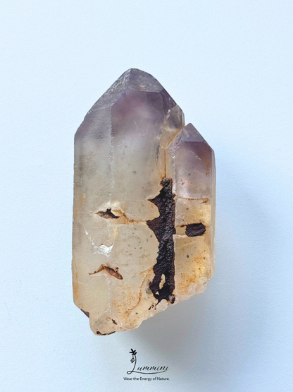 Natural Intergrown Quartz Double Point with Smoky-Lilac Tips, Akashic line  – 95g, 72mm
