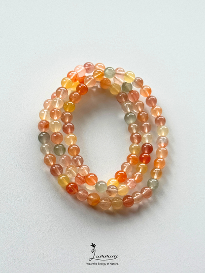 Natural Multicolour Rabbit Hair Quartz Triple-Wrap Bracelet – 6mm
