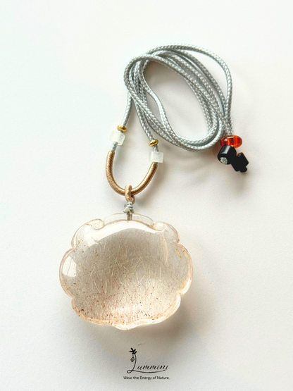 Collector-Grade Natural Phantom Rutilated Quartz Longevity Lock Statement Necklace – 48mm