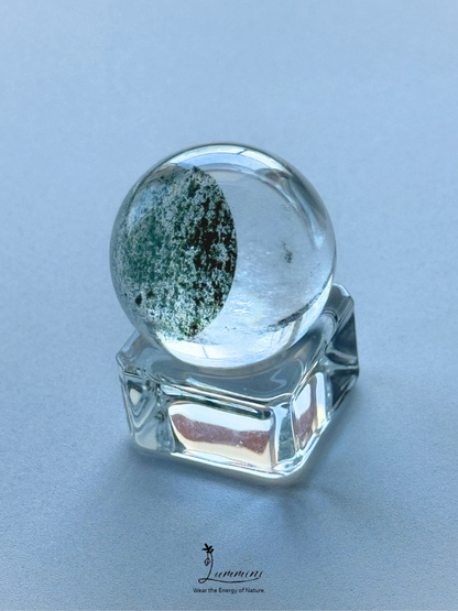 Natural Green Phantom Quartz Sphere, Green Mineral Growth, green cap – 28.5mm