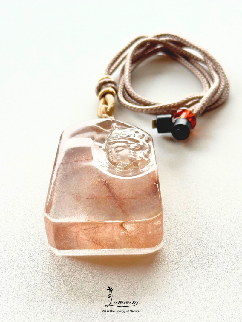 Rare!! Collector-Grade Red Copper Rutilated Quartz Guanyin Statement Necklace – Hand Carved 47.5mm