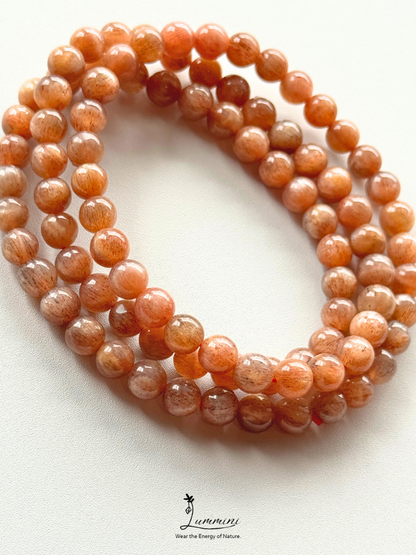 Natural Orange Starry Elestial Quartz Multi-Wrap Bracelet, Heliolite Black Sun Stone, Random Selection - 6mm