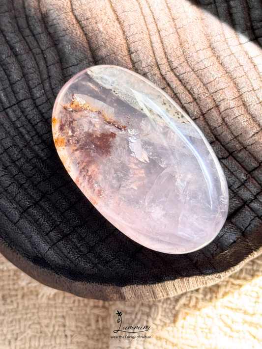 Natural Rose Quartz Palm Stone with Flower & Dendritic Inclusions