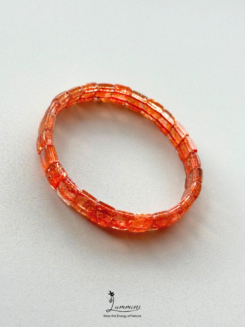 Natural Sunstone Tile Bracelet with Black Tourmaline Inclusions – 7.5 × 6.7 × 4 mm