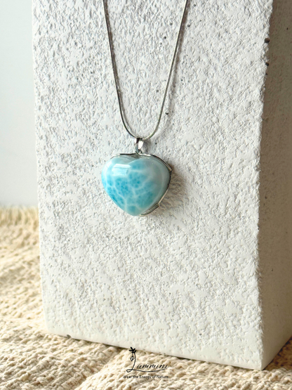 Genuine Natural Larimar Heart Pendant Necklace in Silver 925 Setting – 15g, 26*23*11 mm, Gift Ready, One of a Kind, Larimar Jewellery