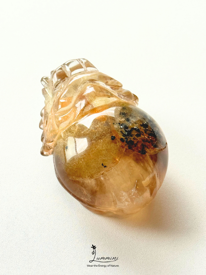 Natural Crystal - Pixiu Carving Quartz with Rare Black & Orange Mineral Inclusions – 75g, 53mm