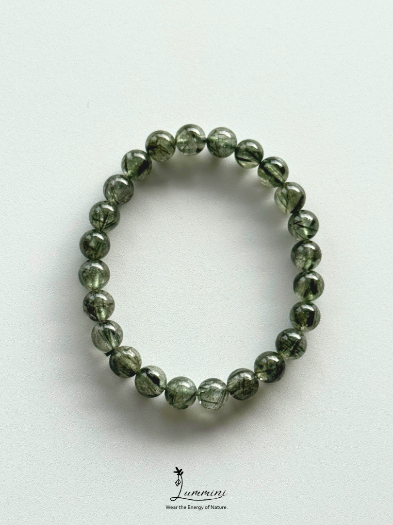 Natural Dark Green Rutilated Quartz Bracelet – 8mm, One of a Kind