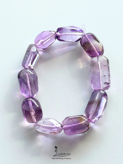 Premium Brazil Natural Amethyst & Ametrine Freeform Bracelet with Black Mineral Inclusion – 10–13mm