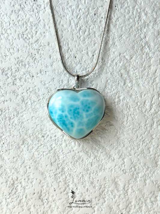 Genuine Natural Larimar Heart Pendant Necklace in Silver 925 Setting – 15g, 26*23*11 mm, Gift Ready, One of a Kind, Larimar Jewellery