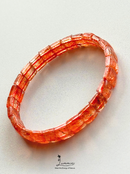 Natural Sunstone Tile Bracelet with Black Tourmaline Inclusions – 7.5 × 6.7 × 4 mm