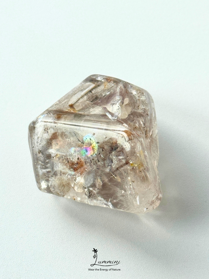 Rare Natural Super Seven Elestial Quartz Freeform Pocket Stone – Rainbow Venom Blossom with Red Clay Inclusions, 60g, 45mm