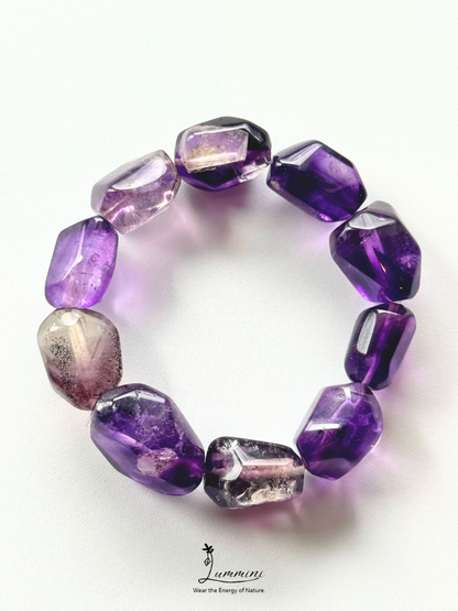 Rare & Distinctive - Natural Uruguay Super Seven Bracelet – Hand-Cut and Polished Freeform Beads 12–15mm, One of a Kind