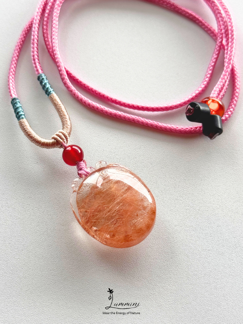 Natural Copper Rutilated Quartz Fortune Pouch Pendant