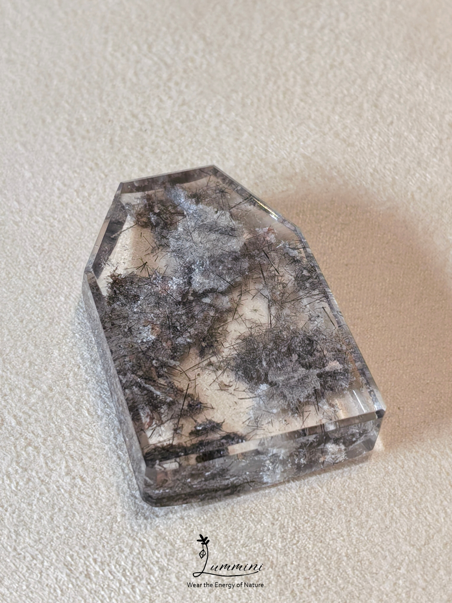 Rare Large White & Pink Phantom Quartz with Dark Hair-Like Inclusions