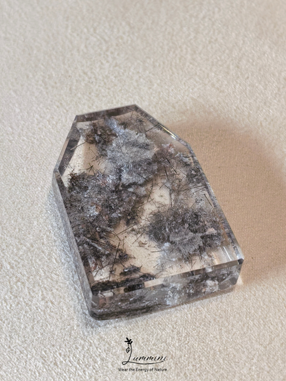 Rare Large White & Pink Phantom Quartz with Dark Hair-Like Inclusions