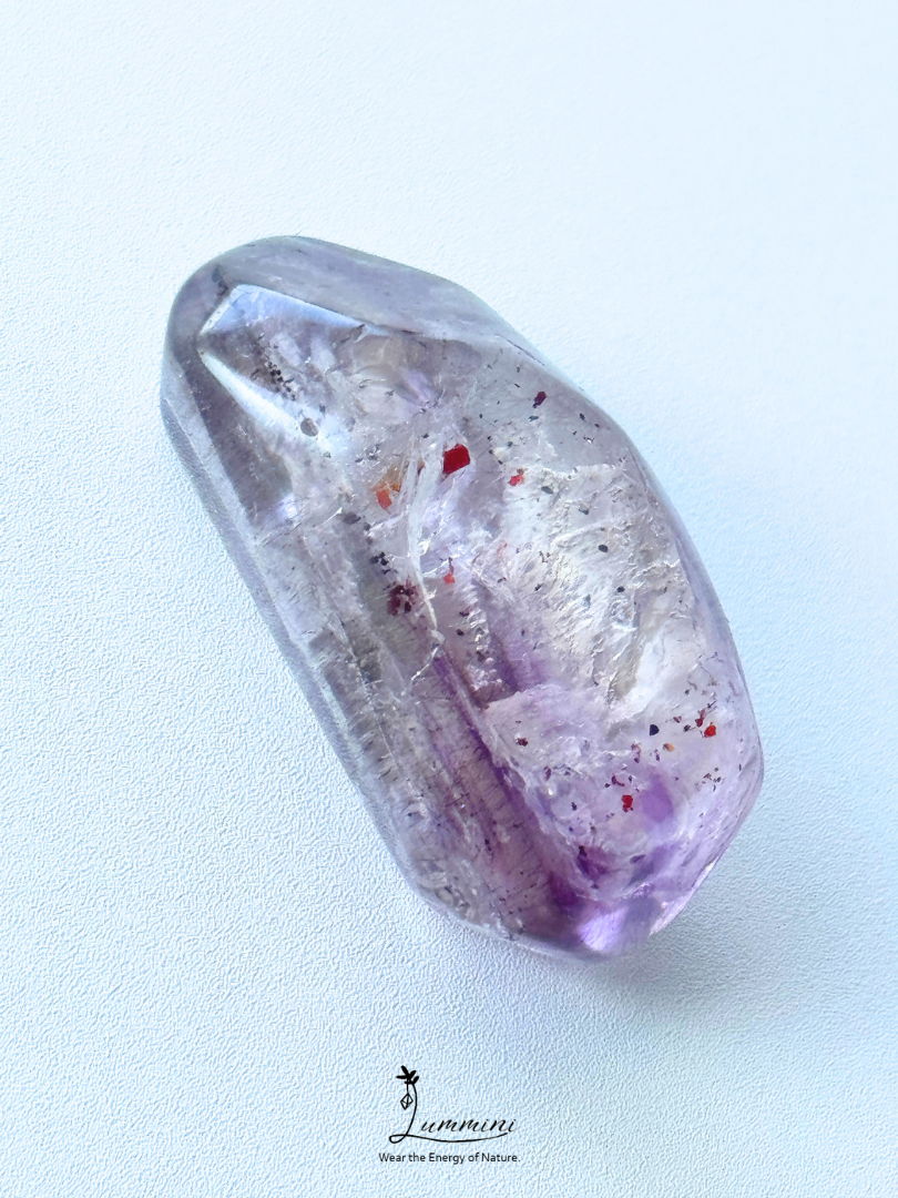 Natural Super Seven Freeform Pocket Stone with White Skeletal & Spider-Lily-Like Red & Black Inclusions –  21g, 38.5mm