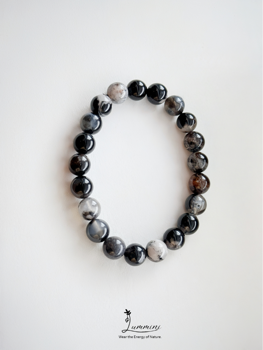 Black Sakura Agate · Unique Blossom Pattern · 9.5mm