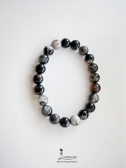 Black Sakura Agate · Unique Blossom Pattern · 9.5mm