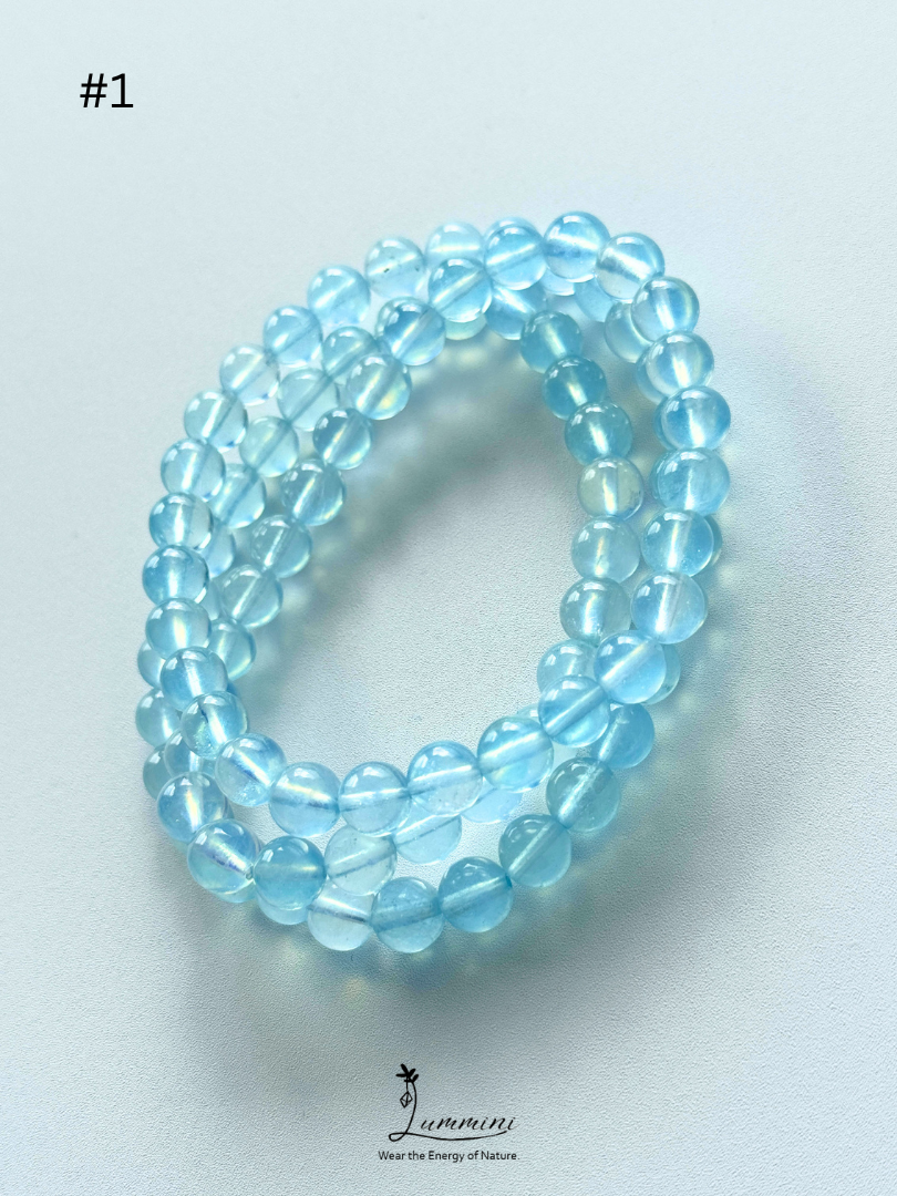 Premium Natural Aquamarine Triple-Wrap Healing Bracelet – Vivid Blue – 7mm #1, One of a Kind, Gift Ready