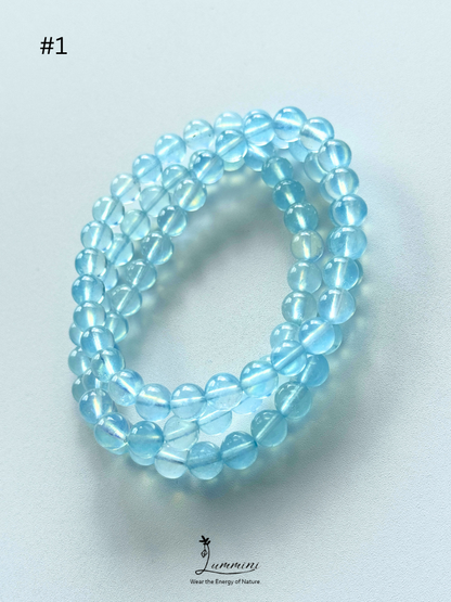 Premium Natural Aquamarine Triple-Wrap Healing Bracelet – Vivid Blue – 7mm #1, One of a Kind, Gift Ready