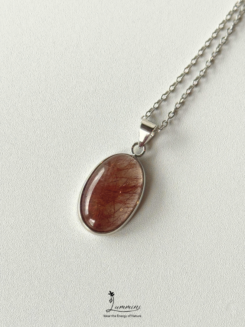 Natural Copper Rutilated Quartz Necklace – 19mm, One of a Kind, Gift Ready