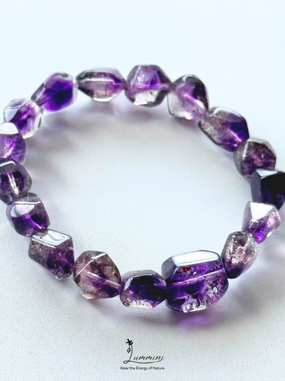 Top Rare Premium Brazilian Natural Super Seven Quartz Hand-Cut Freeform Crystal Bracelet – 18g, 10mm