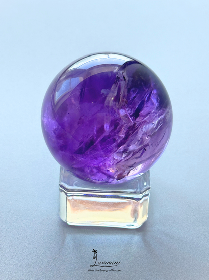 Natural Uruguay Amethyst Sphere with Rainbow Flash & Colour Zoning, Healing Stone - 35.5mm