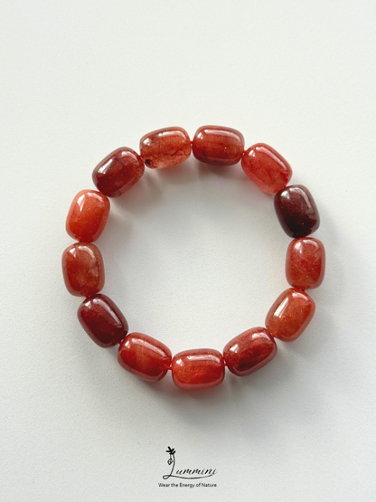 Natural Red Copper Rutilated Quartz Barrel Bead Bracelet – 12 × 16 mm