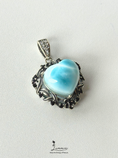 Genuine Natural Larimar Heart Pendant Necklace in Silver 925 Setting – 20*20*13.8 mm, Gift Ready, One of a Kind, Larimar Jewellery