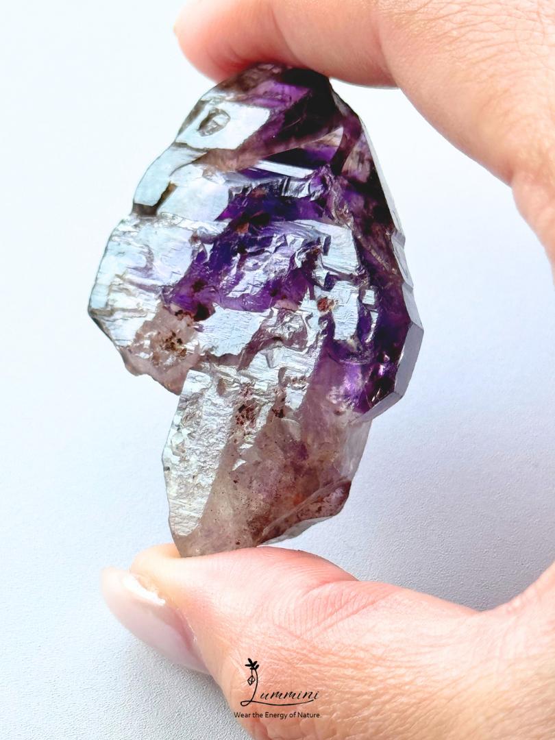 Natural Zimbabwe Super Seven Raw Crystal Specimen with Double-Sided Skeletal Growth, Circuit-Board – 32g, 51.5mm