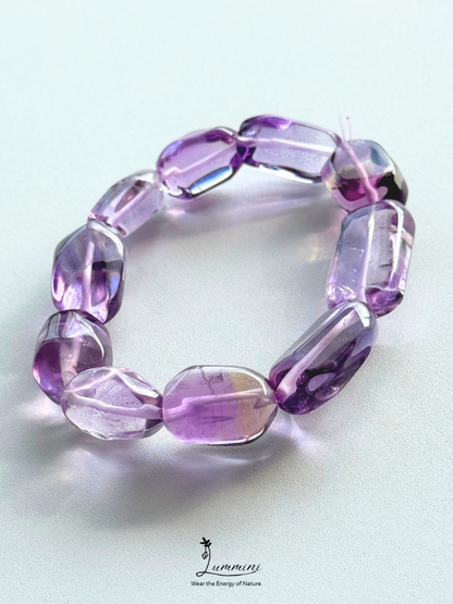 Premium Brazil Natural Amethyst & Ametrine Freeform Bracelet with Black Mineral Inclusion – 10–13mm