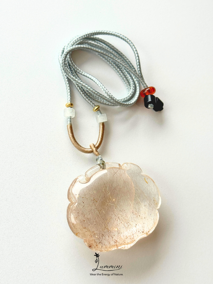Collector-Grade Natural Phantom Rutilated Quartz Longevity Lock Statement Necklace – 48mm