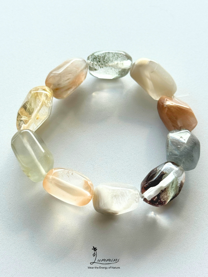 Artisan Natural Crystal Mosaic Bracelet – Hand-Cut Garden Quartz, Rabbit Hair & Golden Rutile #1