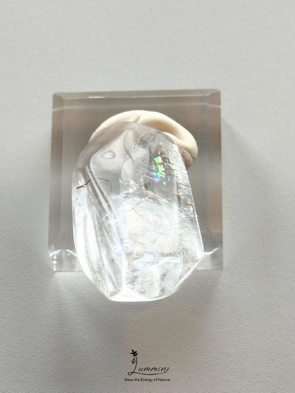 Natural Clear Quartz Pocket Stone with Copper Inclusion & Rainbow - 20g