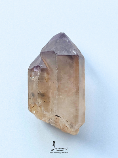 Natural Intergrown Quartz Double Point with Smoky-Lilac Tips, Akashic line  – 95g, 72mm