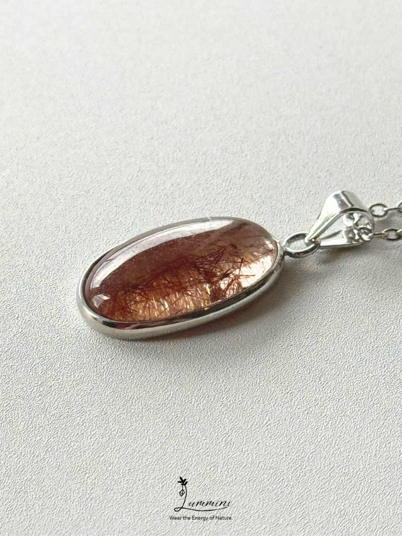 Natural Copper Rutilated Quartz Necklace – 19mm, One of a Kind, Gift Ready