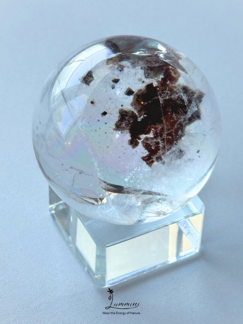 Rare & Distinctive - Natural Red Phantom Quartz Sphere with Rainbow Flash & Mineral Association – 43mm
