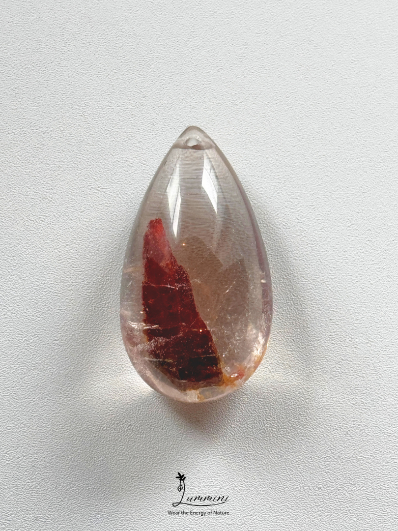 Natural Inclusion Quartz Pendant with Red Earthy Mineral Inclusions