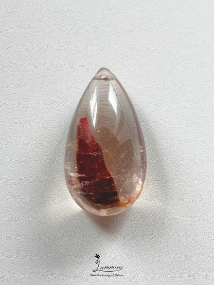 Natural Inclusion Quartz Pendant with Red Earthy Mineral Inclusions